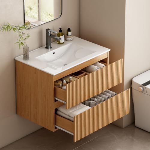 24 Inch Floating Natural Oak Bathroom Vanity with Sink