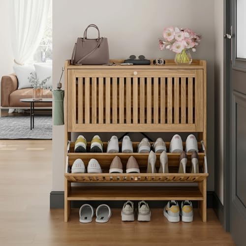 31.5" Shoe Cabinet with 2 Flip Slatted Drawers