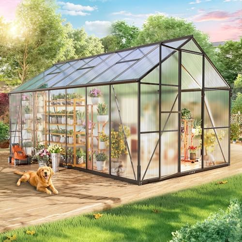 8x14FT Greenhouses for Outdoors, Quick Assembly Polycarbonate Green H…