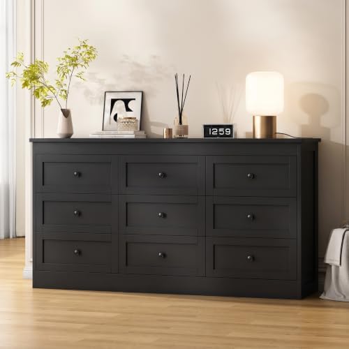 Black 9 Drawer Dresser for Bedroom