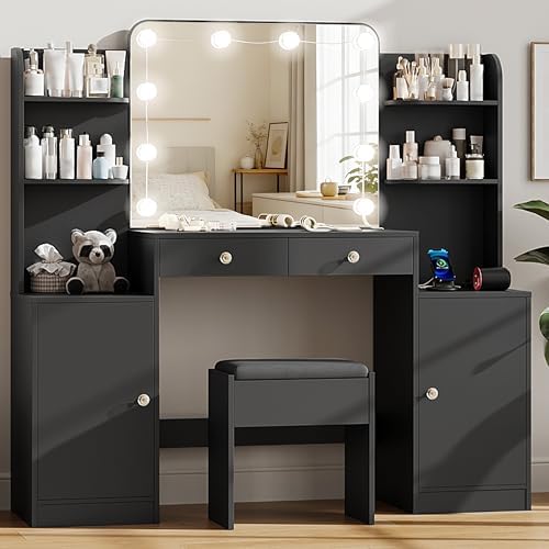 Black Vanity, Large Vanity Set with Chair