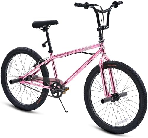 BMX Bike, 20 24 Inch Bike for Kids for 6-16 Years Old, Hi-Ten Steel F… - Pink