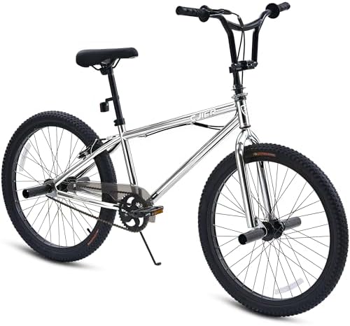 BMX Bike, 20 24 Inch Bike for Kids for 6-16 Years Old, Hi-Ten Steel F… - Bright Silver