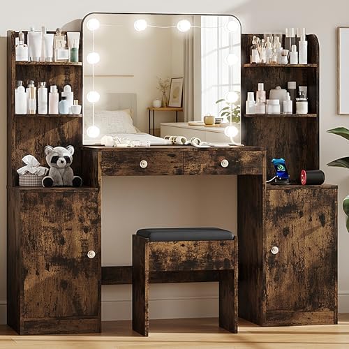 Brown Vanity, Large Vanity Set with Chair