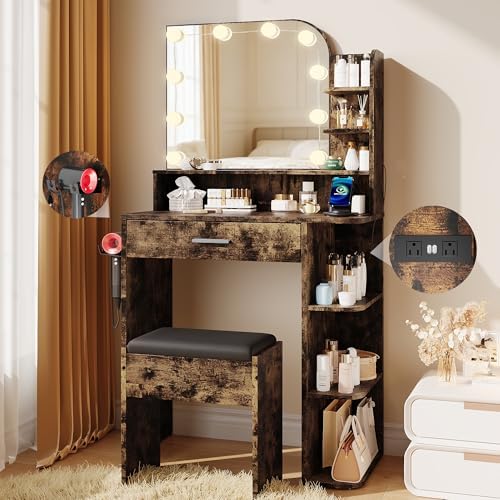 Brown Vanity, Set with Chair