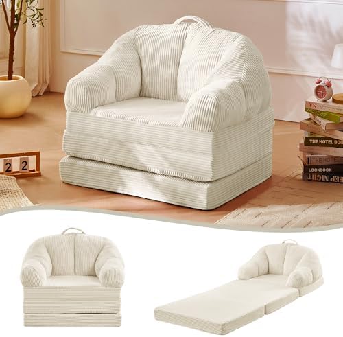 Folding Living Room Chair, Floor Lounger & Sleeper Chair for Adults, … - Beige White