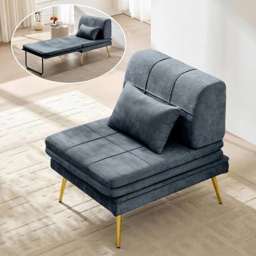 Futon Chair, 3-in-1 Chair Sleeper Bed for Adults with Back Support - … - Blue