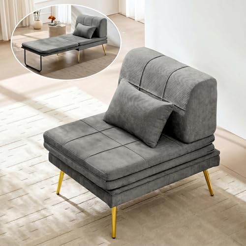 Futon Chair, 3-in-1 Chair Sleeper Bed for Adults with Back Support - … - Grey