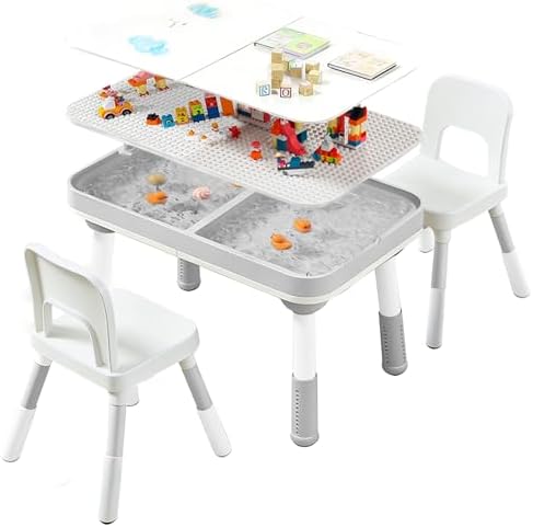 Kids Table and Chair Set with Storage, 5 in 1 Height Adjustable Toddl…