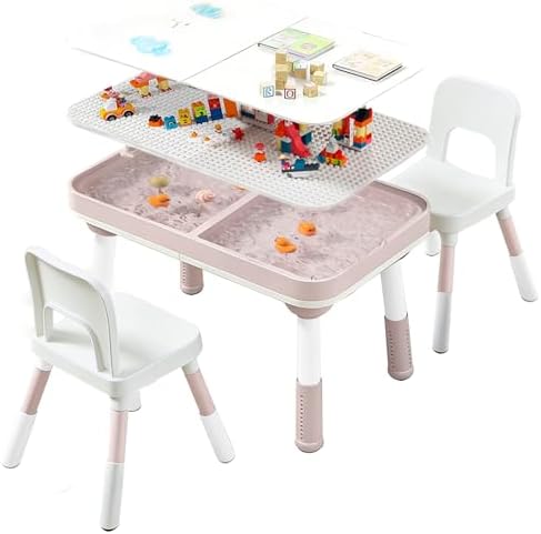 Kids Table and Chair Set with Storage, 5 in 1 Height Adjustable Toddl…