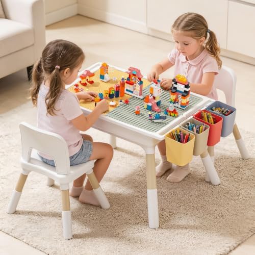 Kids Table and Chair Set with Storage, 6 in 1 Height Adjustable Toddl…