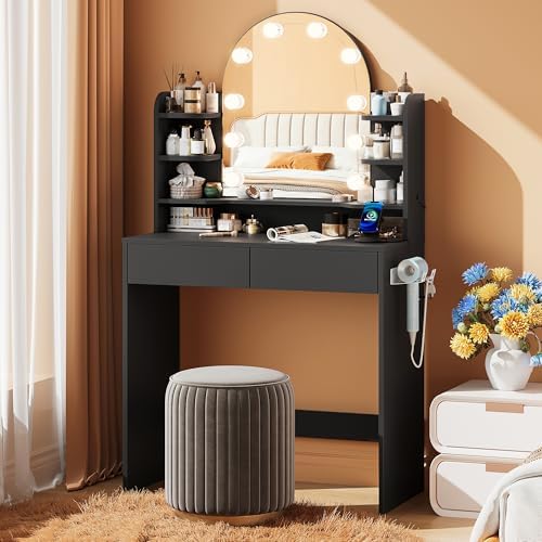 Makeup Vanity Desk with Mirror and Lights, 31" W x 14" D x 54.4" H