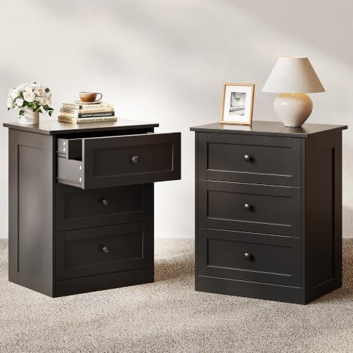 Nightstand Set of 2 with Hidden Drawer, Black