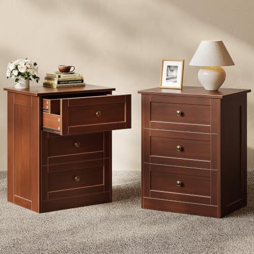 Nightstand Set of 2 with Hidden Drawer, Walnut