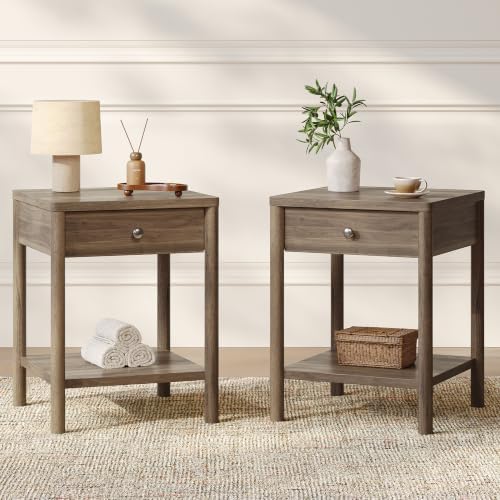 Nightstands Set of 2, Wood Bedside Table with Drawer