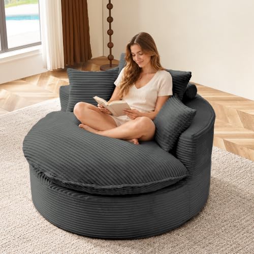 Oversized Round Chaise Lounge, Boneless Chair | Upholstered Reading C…
