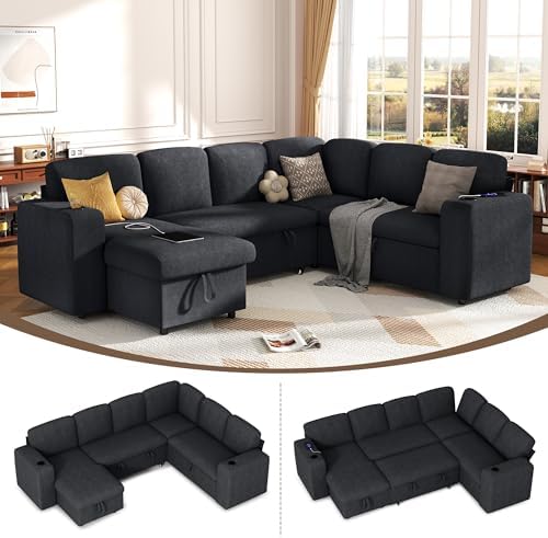 Sectional Sleeper Sofa with Pull Out Couch Bed