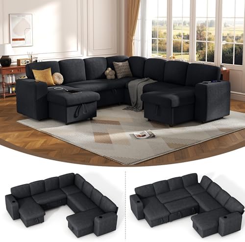 Sectional Sleeper Sofa with Pull Out Couch Bed