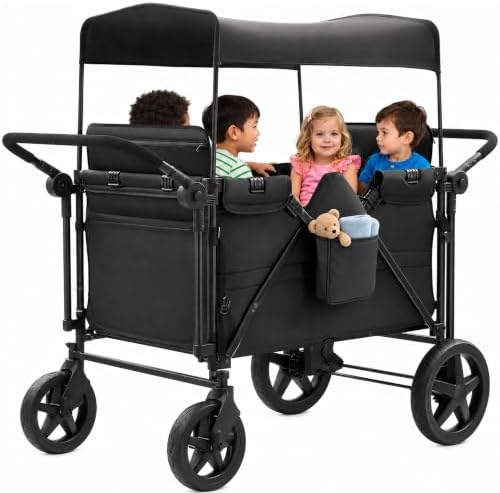 Stroller Wagon for 4 Kids, 4 Seater Wagon Stroller Featuring 4 High S…