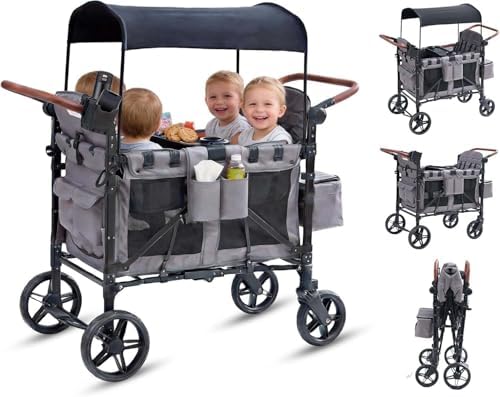 Stroller Wagon for 4 Kids, 4 Seater Wagon Stroller with Snack Tray