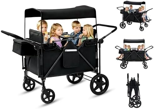 Stroller Wagon for 4 Kids, 4 Seater Wagon Stroller with Convertible S…