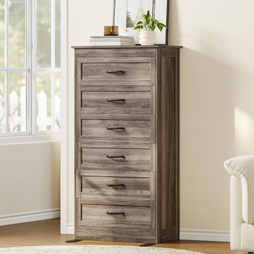 Tall Grey Oak 6 Drawer Dresser for Bedroom