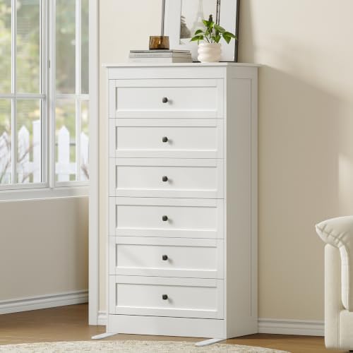 Tall White 6 Drawer Dresser for Bedroom