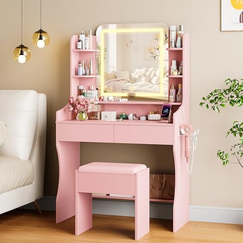 Vanity Desk with Mirror and Lights