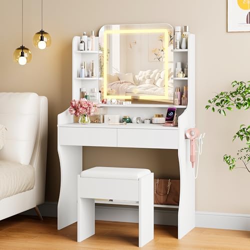 Vanity Desk with Mirror and Lights