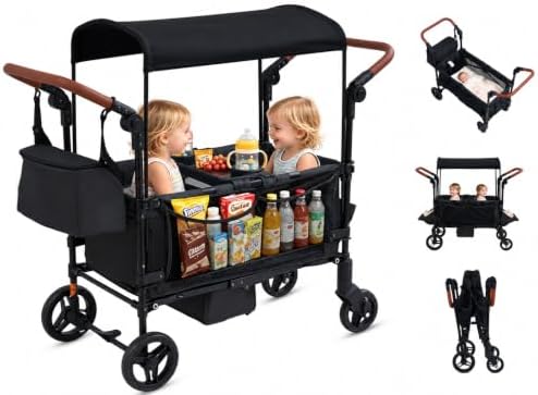 Wagon Stroller for 2 Kids, Stroller Wagon for 2 Kids with Convertible…