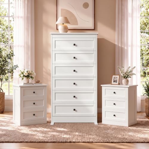 White 6-Drawer Dresser & 4-Drawer Nightstands Set of 2